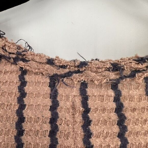 Free People Women's Striped Fringe Neck Thermal Peplum Top Brown Black Size XS - Picture 7 of 9